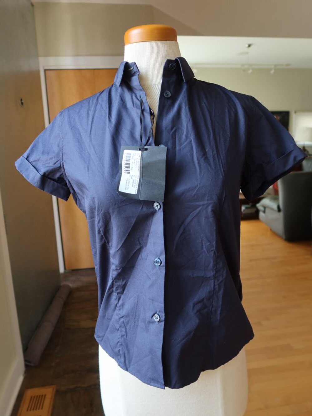 NWT! Calvin Klein COLLECTION $800 navy blue button down blouse sz 40 Y2K cotton